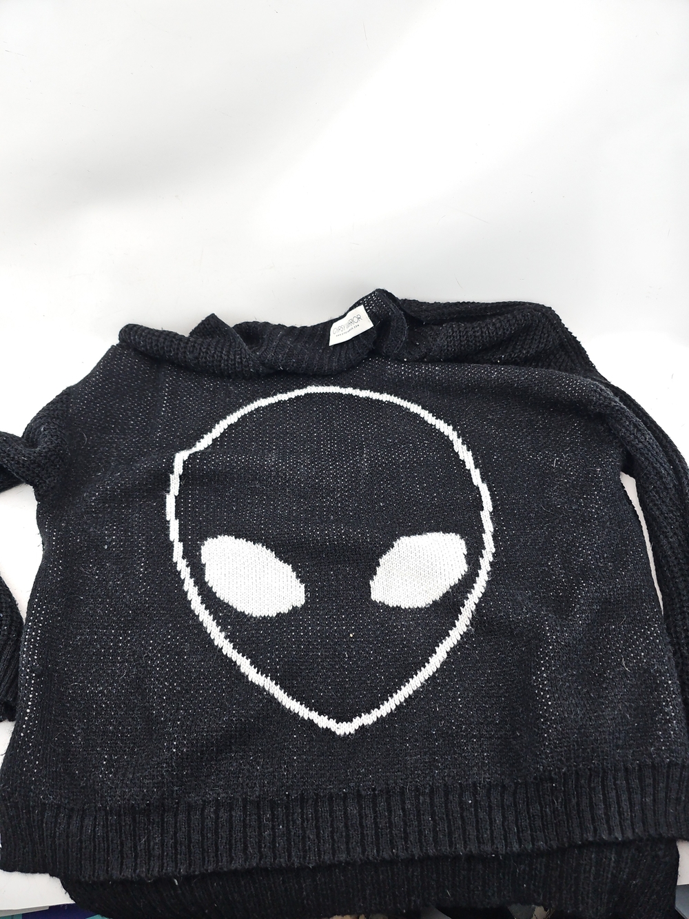Gypsy Warrior Black Knit Sweatshirt with White Alien Face